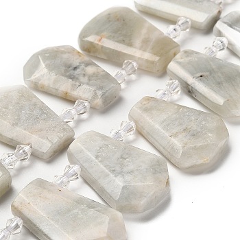 Natural Grey Moonstone Beads Strands, with Glass Beads, Faceted, Teardrop, Top Drilled, 26~30.5x16~22.5x6.5~8.5mm, Hole: 1.4mm, about 18pcs/strand, 15.28~15.94''(38.8~40.5cm)