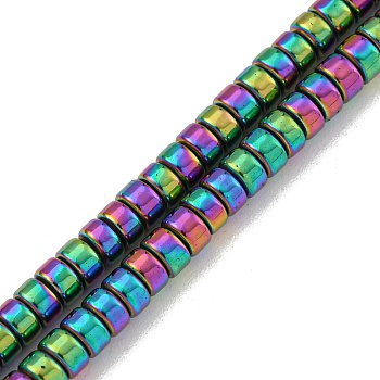 Electroplated Synthetic Non-magnetic Hematite Beads Strands, Disc, Heishi Beads, Rainbow Plated, 3.5x2mm, Hole: 1mm, about 183~188pcs/strand, 15.16''~15.67''(38.5~39.8cm)