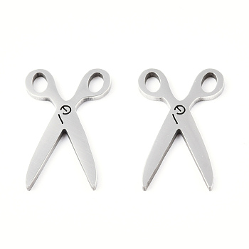 201 Stainless Steel Pendants, Scissors Charm, Stainless Steel Color, 16x10x1mm, Hole: 1.6mm