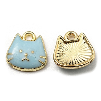 Golden Plated Alloy Charms, with Enamel, Cadmium Free & Nickel Free & Lead Free, Cat Shape Charms, Light Blue, 11x11x3mm, Hole: 1.6mm