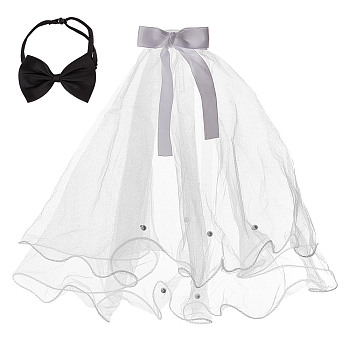 Adjustable Polyester Dog Collar & Wedding Bride Veil Sets, Mixed Color, 300~460x545x13mm