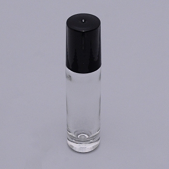 Transparent Single Bottle, Column, Black Plastic Cover, Glass, Clear, 19x83.5mm, Hole: 9.5mm, Capacity: 8ml