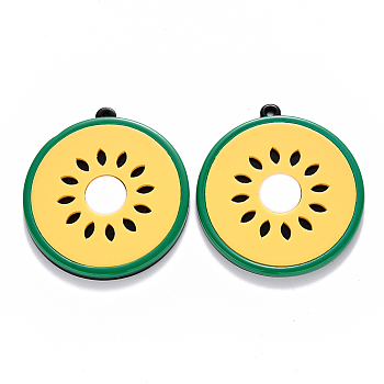 Cellulose Acetate(Resin)Pendants, Watermelon, Yellow, 49.5x45x4mm, Hole: 1.8mm