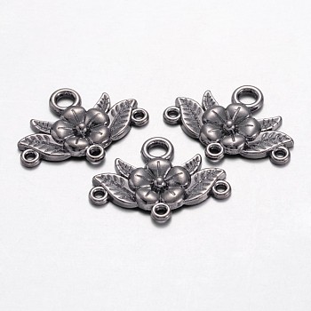Tibetan Style Chandelier Component Links, Lead Free and Cadmium Free, Flower, Gunmetal, 32x23x3mm, Hole: 2mm