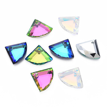 Electroplated Glass Charms, Silver Plated Bottom, Faceted, Fan, Mixed Color, 10x12x3mm, Hole: 0.9mm, about 60pcs/board, 5board/box