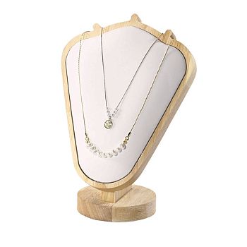 Bust Shaped PU Leather Necklace Display Stands, with Wood Pedestal, White, 15.1x8.55x20.3cm