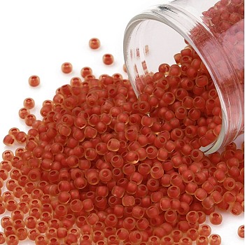 TOHO Round Seed Beads, Japanese Seed Beads, (388FM) Dark Red Lined Topaz Matte, 11/0, 2.2mm, Hole: 0.8mm, about 5555pcs/50g