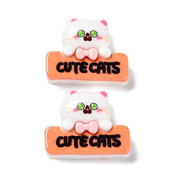 Cartoon White Cat Resin Decoden Cabochons, Cute kitten, Word CUTE CATS, 22.5x27x8.5mm