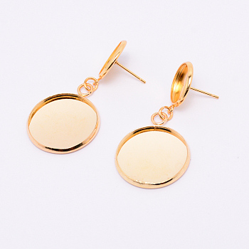 Stainless Steel Stud Earring Settings, Flat Round, Golden, 40mm, Pin: 0.7mm, Flat Round: 20.5x2mm, Tray: 12mm and 20mm