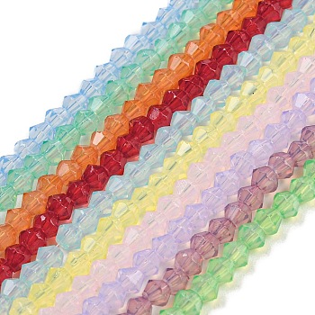 Baking Painted Transparent Glass Beads Strands, Imitation Opalite, Faceted, Bicone, Mixed Color, 3.5x2.5mm, Hole: 0.7mm, about 135pcs/strand, 16.85 inch(42.8cm)