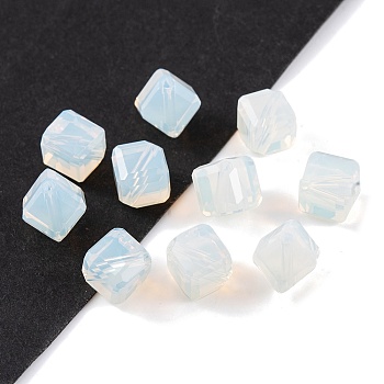 Glass Imitation Austrian Crystal Beads, Faceted, Square, White, 7x7x7mm, Hole: 1mm