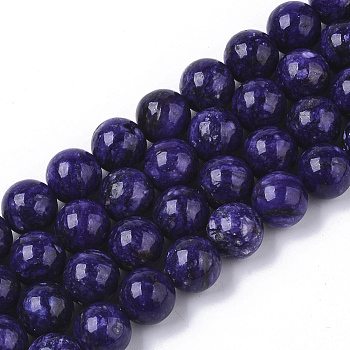 Natural Charoite Beads Strands, Dyed, Round, 10mm, Hole: 1mm, about 41pcs/strand, 15.55 inch(39.5cm)