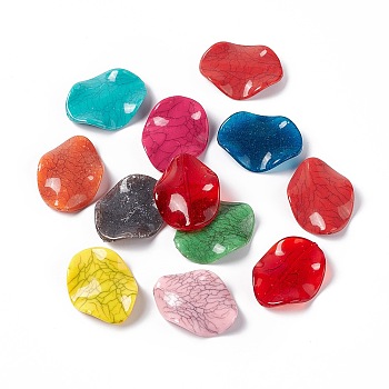 Crackle Opaque Acrylic Beads, Imitation Turquoise, Oval, Mixed Color, 34~34.5x26x5mm, Hole: 2mm, about 167pcs/500g