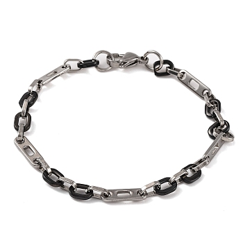 304 Stainless Steel Cable Chain Bracelets, with 201 Stainless Steeel Findings, Stainless Steel Color, Black, 8-3/4 inch(22.2cm)