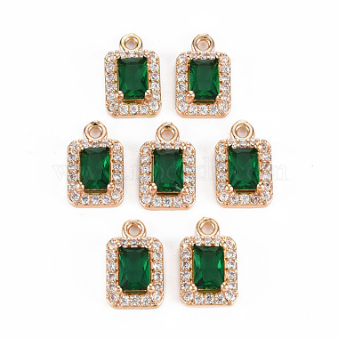 Light Gold Green Rectangle Brass+Cubic Zirconia Charms