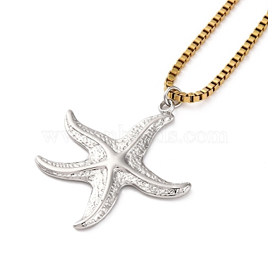 304 Stainless Steel Summer Beach Pendant Box Chain Necklaces(NJEW-K389-01GP-02)-2