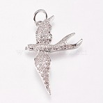 Brass Micro Pave Cubic Zirconia Bird Pendants, Swallow, Clear, Platinum, 25x18x2mm, Hole: 1mm(X-ZIRC-A009-36P)