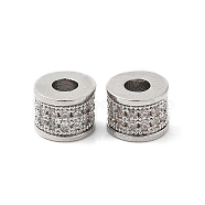Brass Micro Pave Clear Cubic Zirconia Beads, Column, Real Platinum Plated, 7x5.5mm, Hole: 3mm(KK-P234-33P)