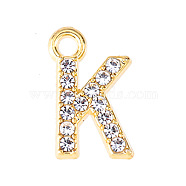 Golden Tone Alloy Rhinestone Pendants, Letter K, 13mm(PW-WGCC773-11)