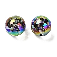 UV Plated Acrylic Beads, Round with Tartan Pattern, Colorful, 15.7mm, Hole: 2.8mm(X-OACR-O008-03B)