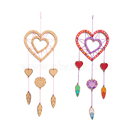 DIY Heart Wind Chime Making Kits, Including 1Pc Wood Plates, 1 Card Cotton Thread and 1Pc Plastic Knitting Needles, for Children Painting Craft, Mixed Color, Thread & Needle: Random Color(DIY-A029-06)