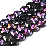 Electroplate Glass Beads Strands, Half Plated, Heart, Purple Plated, 9~10x10x5.5mm, Hole: 0.8mm, about 70~71pcs/strand, 25.20 inch~ 26.38 inch(64~67cm)(EGLA-S188-14-C01)