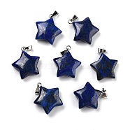 Natural Lapis Lazuli Pendants, Pendants, with Platinum Tone Brass Findings, Star, 23.5x20.5x7.5mm(X-G-I319-01P-10)