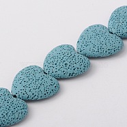 Synthetic Lava Rock Bead Strands, Heart, Dyed, Light Blue, 27~30x28~30x8~10mm, Hole: 1mm, about 15pcs/strand, 15.3 inch(G-N0113-14)