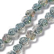 Electroplate Glass Beads Strands, Half Plated, Rose, Cadet Blue, 12.5x14x9mm, Hole: 1mm, about 55pcs/strand, 25.98''(66cm)(EGLA-L040-HP01)
