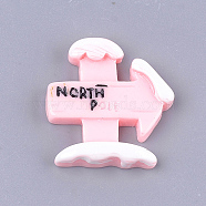 Resin Cabochons, Christmas Fingerpost with North Pole, Pink, 27~28x26~27x5.5mm(X-CRES-T013-26B)