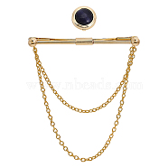 1Pc Brass Hanging Chains Collar Pins Tie Clips, with 1Pc Cat Eye Cufflink Button Covers, Golden, 18~70x17.5~59.5x8mm(DIY-CA0005-89G)
