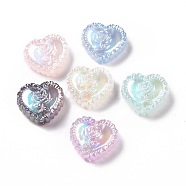 UV Plating Rainbow Iridescent Acrylic Beads, Heart with Rose Flower, Mixed Color, 25x27.5x9.2mm, Hole: 3.6mm(OACR-E007-03)
