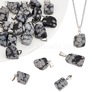 20Pcs Natural Snowflake Obsidian Pendants, with Stainless Steel Snap On Bails, Nuggets Charms, Stainless Steel Color, 15~35x10~20x5~15mm, Hole: 3x7.5mm(G-BBC0001-50A)