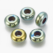Electroplated Non-magnetic Synthetic Hematite Beads, Large Hole Beads, Rondelle, Green Plated, 14x6mm, Hole: 6mm(G-T094-10D)