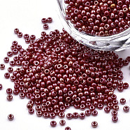 11/0 Czech Opaque Glass Seed Beads, Lustered, Round, Dark Red, 2.2x1.5mm, Hole: 0.7mm, about 500g/bag(SEED-N004-003B-03)