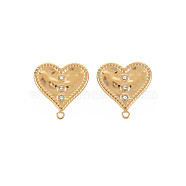 Ion Plating(IP) 304 Stainless Steel Stud Earring Findings, with Ear Nuts, Loop and Crystal Rhinestone, Heart, Real 14K Gold Plated, 17.5x16.5mm, Hole: 1.2mm, Pin: 0.7mm(STAS-N097-240LG)