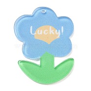 Acrylic Pendants, Flower, Light Sky Blue, 38x29.5x2.5mm, Hole: 1.5mm(OACR-I008-01A-02)