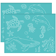 Self-Adhesive Silk Screen Printing Stencil, for Painting on Wood, DIY Decoration T-Shirt Fabric, Turquoise, Sea Animals, 280x220mm(DIY-WH0338-072)