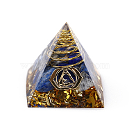 Chakra Pattern Orgonite Pyramid Resin Display Decorations, Healing Pyramids, for Stress Reduce Healing Meditation, with Brass Findings and Natural Lapis Lazuli Chips Inside, for Home Office Desk, 30.5x30.5x29.5mm(G-PW0005-03F)