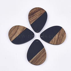 Resin & Walnut Wood Pendants, Teardrop, Prussian Blue, 36x26.5x3~4mm, Hole: 2mm(X-RESI-S358-95A)