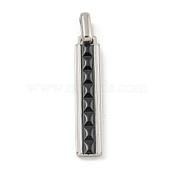 304 Stainless Steel Pendants, Rectangle Charm, Black & Stainless Steel Color, 33x7x3mm, Hole: 5x3.5mm(STAS-F307-13EB)