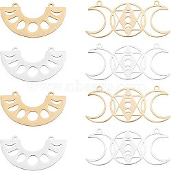 DICOSMETIC 16Pcs 4 Style 201 Stainless Steel Pendant Links, Laser Cut, Flat Round & Half Donut, Golden & Stainless Steel Color, 4pcs/style(STAS-DC0002-64)