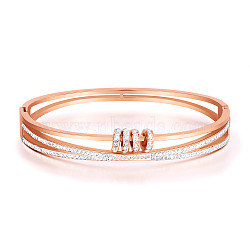 SHEGRACE Stainless Steel Bangles, Cut Out Hinged Bangles, with Grade AAA Cubic Zirconia, Rose Gold, 2-1/4 inch(5.7cm)(JB685A)