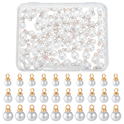 BENECREAT 90Pcs 3 Style Plastic Imitation Pearl Pendants, with Brass Finding, Cadmium Free & Lead Free, Round, Real 24K Gold Plated, 8~9x4~5.5mm, Hole: 1.5mm, 30pcs/style(KK-BC0012-94)