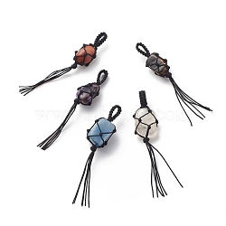 Natural Mixed Stone Nuggets Hanging Ornaments, with Braided Cord, Gemstone Tassel pendant decorations for Keychain, Car, Home Decor, 94~98mm, Hole: 8mm, Stone: 19.5~26x11~19x11~19mm(PALLOY-JF01726)