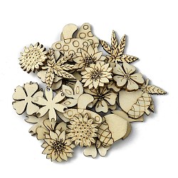 100Pcs Wood Cabochons, Flower/Mushroom/Leaf, Beige, 23~28x22~31x2.4mm, 100pcs/set(WOOD-G020-08)