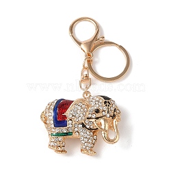 Elephant Zinc Alloy Enamel with Rhinestone Pendant Keychain, Dark Red, 10.55cm(KEYC-G061-01B)