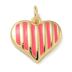 Rack Plating Brass Enamel Charms, with Jump Ring, Long-Lasting Plated, Lead Free & Cadmium Free, Heart Charms, Real 18K Gold Plated, Red, 13.5x14.5x3mm, Hole: 3mm(KK-K392-41G-03)