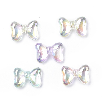 UV Plating Rainbow Iridescent Acrylic Beads, Bowknot, Mixed Color, 29x21x10mm, Hole: 2.8mm