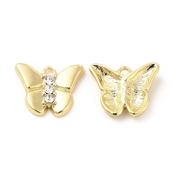 Rack Plating Alloy Rhinestone Charms, Cadmium Free & Lead Free, Butterfly, Light Gold, 14.5x17.5x3mm, Hole: 1.8mm